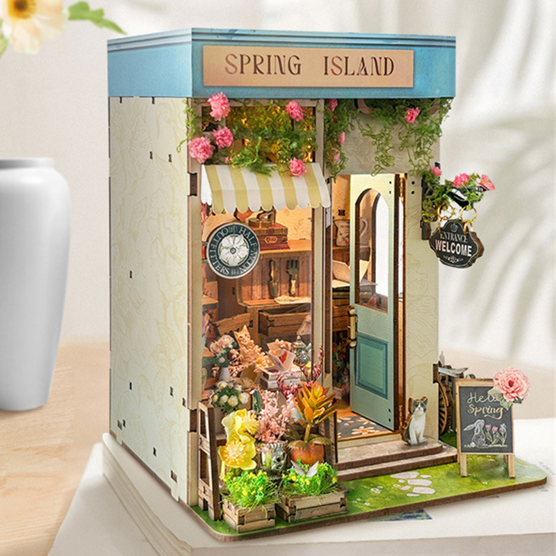 DIY Wooden Spring Island Flowe - Diy Wooden Book Nook Kit Shelf Insert 评论和价格