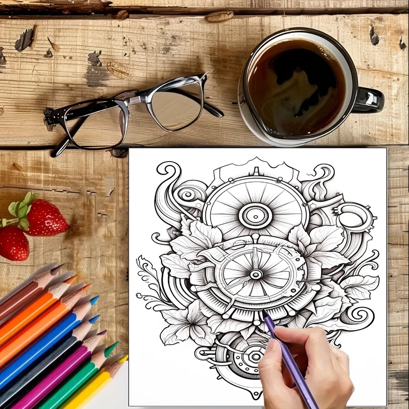 Coloring Book Steampunk Flower - Adult Coloring Book Stress Relief 评论和价格